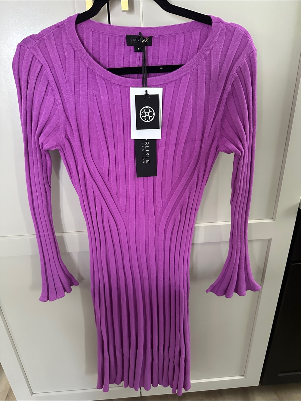 Carlisle Divine  Ribbed Long-Sleeve Knit Dress NWT size XS midi  SO SOFT